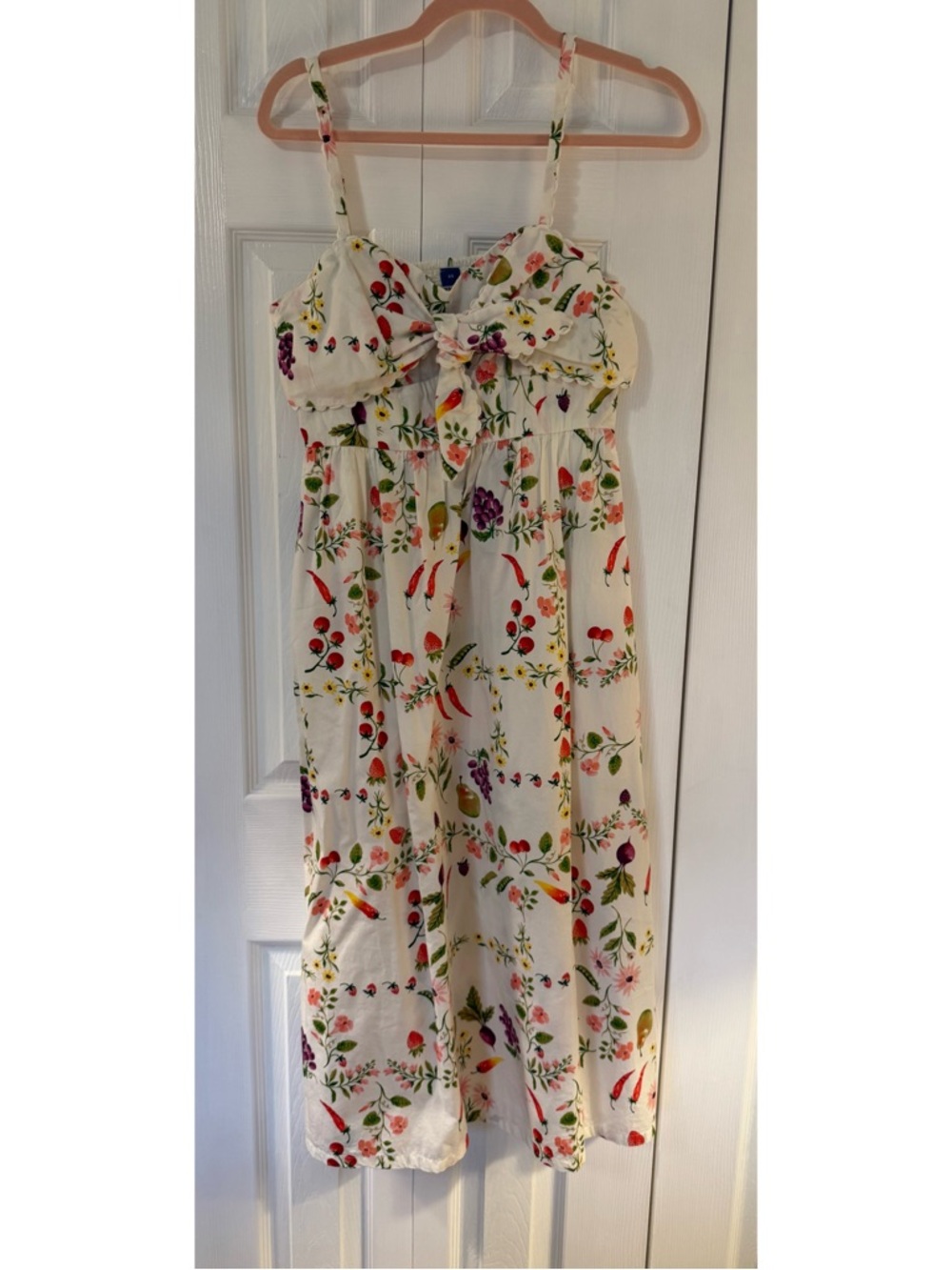 GAP Scallop Bow Floral Fruit Summer Midi Dress with Adjustable Straps XS - Picture 3 of 5